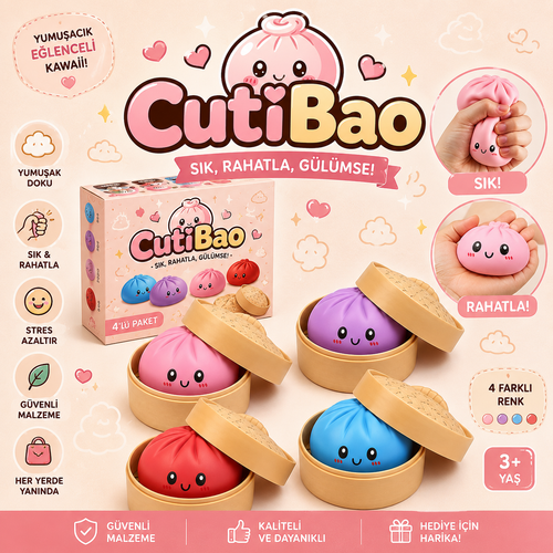 CutiBao™ Puffy Bao Squishy Stres Oyuncağı – Yumuşacık ve Eğlenceli