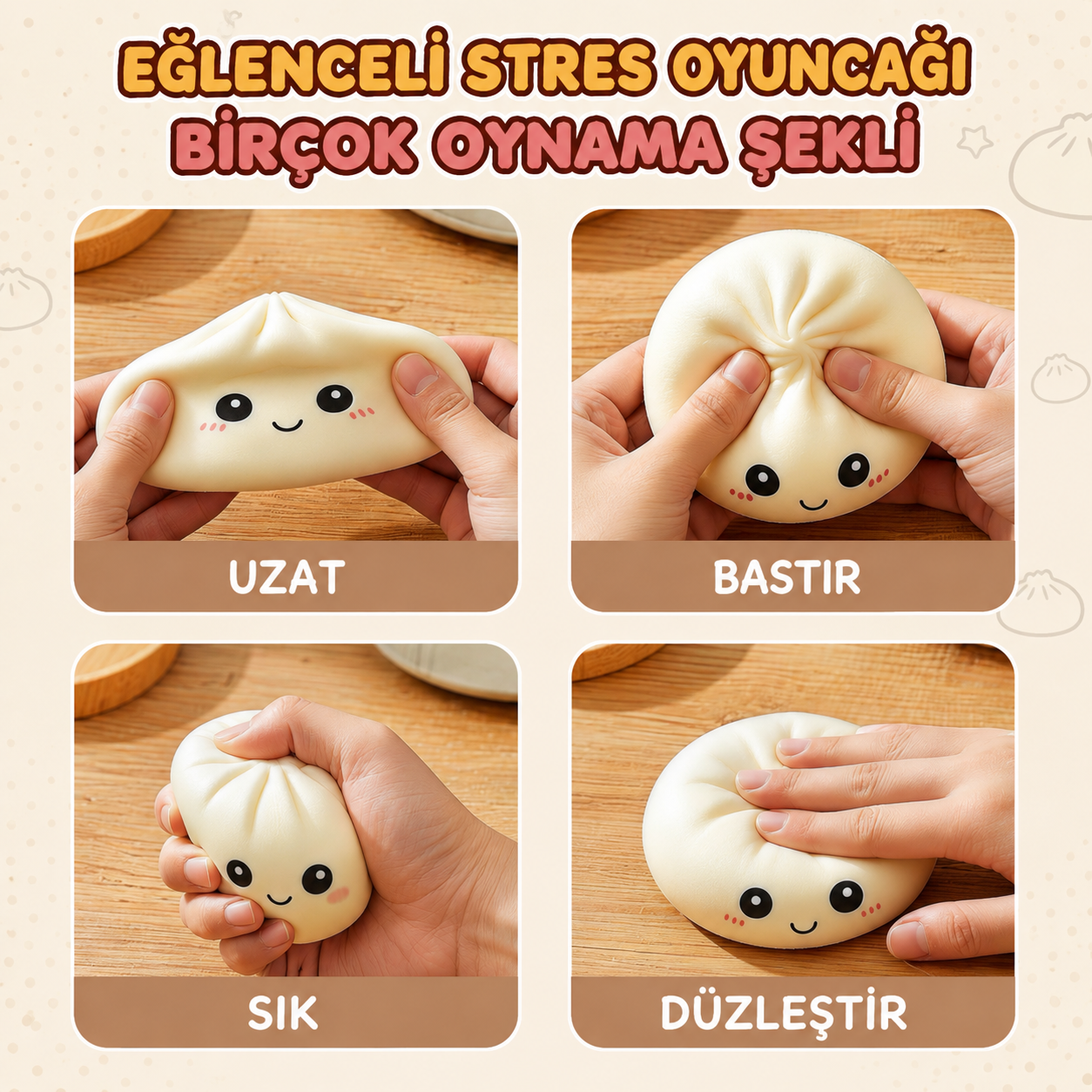 CutiBao™ Puffy Bao Squishy Stres Oyuncağı – Yumuşacık ve Eğlenceli